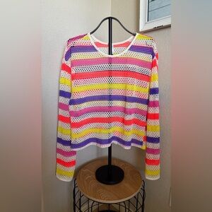 Multicolor Striped Crochet Long Sleeve Top